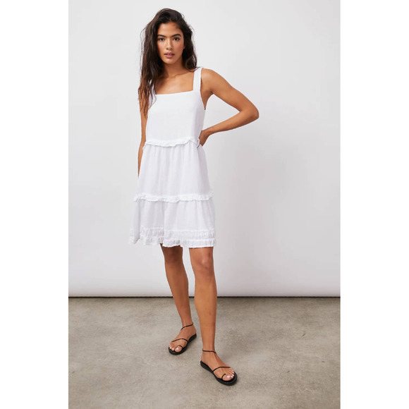 Rails Dresses & Skirts - Rails Sandy Dress Tiered Linen White Small Ruffles Sleeveless Square Neckline